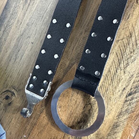 Chico\'s Black Leather Belt Silver Hardware Circle Buckle Size M/L Made in India main image 8
